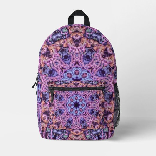 Alien Lila Psychedelic Kaleidoscopic Mandala Bedruckter Rucksack (Vorderseite)