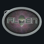 Alien Logo Ovale Gürtelschnalle<br><div class="desc">Eine grüne Alien Kopf Logo-Design mit seltsamen Alien-ähnlichen Hintergrund.</div>