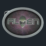 Alien Logo Ovale Gürtelschnalle<br><div class="desc">Eine grüne Alien Kopf Logo-Design mit seltsamen Alien-ähnlichen Hintergrund.</div>
