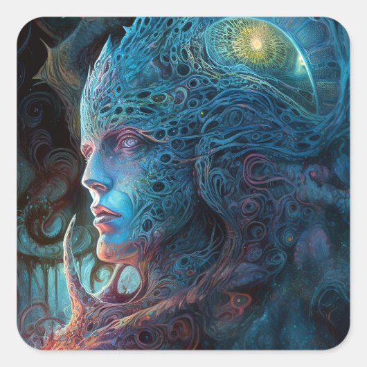 Alien Man Surreal Sci-Fi Art Quadratischer Aufkleber (Vorderseite)