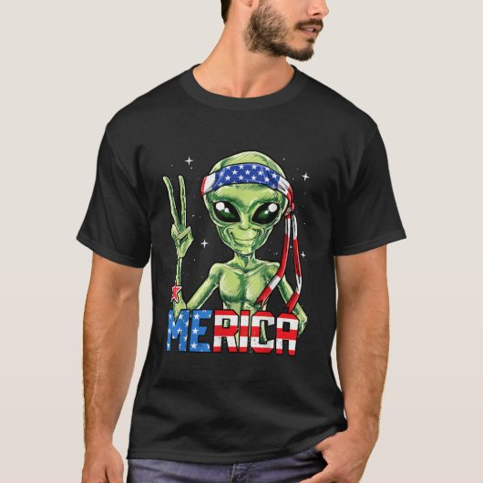 Alien Merica 4. Juli Tshirt Men American Flag (Vorderseite)