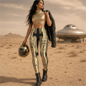 Alien Metallic Android Space Anzug Golden Robot Leggings