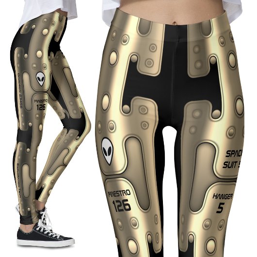 Alien Metallic Android Space Anzug Golden Robot Leggings