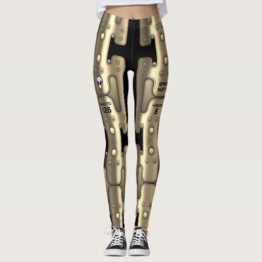 Alien Metallic Android Space Anzug Golden Robot Leggings (Vorderseite)