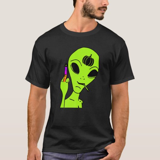 Alien Middle Finger Lazy Halloween Costume  Ufo Pu T-Shirt (Vorderseite)