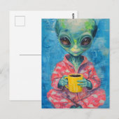 Alien mit einer Tasse Kaffee Postkarte (Vorne/Hinten)