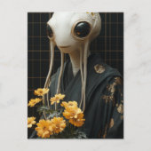 Alien mit gelben Blumen Postkarte (Vorderseite)