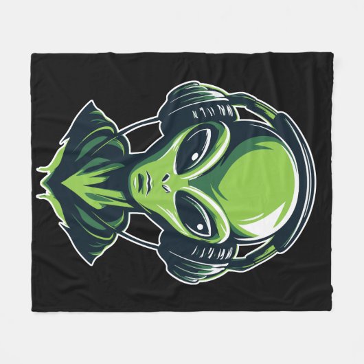 Alien mit Kopfhörern – Minimalistisches Techno & R Fleecedecke (Vorderseite (Horizontal))