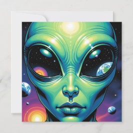 Alien mit Planeten-Reflektionen in den Augen
