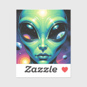 Alien mit Planeten-Reflektionen in den Augen Aufkleber