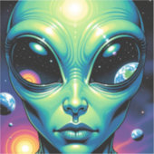 Alien mit Planeten-Reflektionen in den Augen Aufkleber (Vorderseite)
