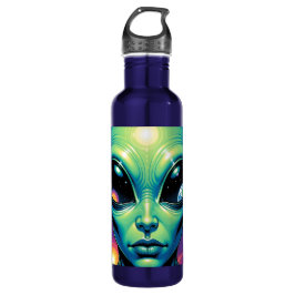 Alien mit Planeten-Reflektionen in den Augen Edelstahlflasche