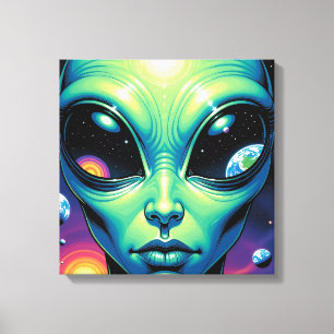 Alien mit Planeten-Reflektionen in den Augen Leinwanddruck