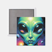 Alien mit Planeten-Reflektionen in den Augen Magnet (Vorderseite/Rückseite)