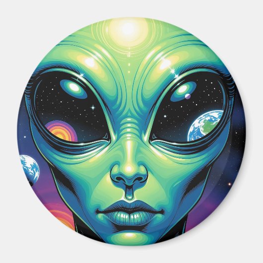 Alien mit Planeten-Reflektionen in den Augen Magnet (Vorne)