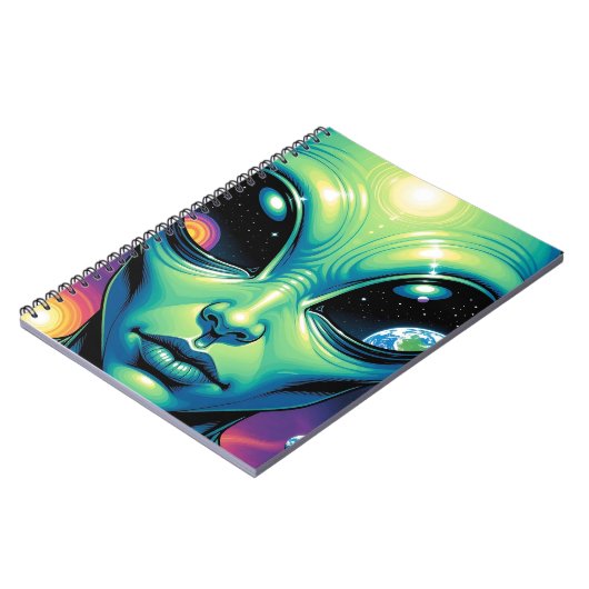Alien mit Planeten-Reflektionen in den Augen Notizblock (Linke Seite)
