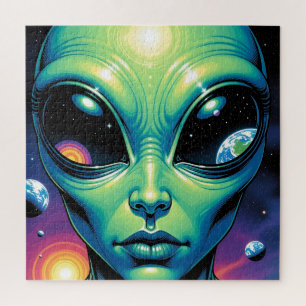 Alien mit Planeten-Reflektionen in den Augen Puzzle