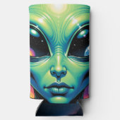 Alien mit Planeten-Reflektionen in den Augen Selters Dosenkühler (Rückseite)
