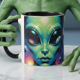 Alien mit Planeten-Reflektionen in den Augen Tasse
