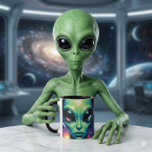 Alien mit Planeten-Reflektionen in den Augen Tasse