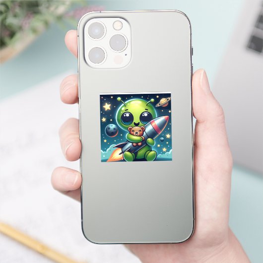 ALIEN MIT ROCKET AUFKLEBER (Telefon)