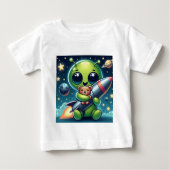 ALIEN MIT ROCKET BABY T-SHIRT (Vorderseite)