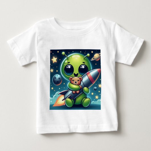 ALIEN MIT ROCKET BABY T-SHIRT (Vorderseite)