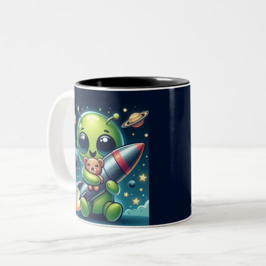 ALIEN MIT ROCKET ZWEIFARBIGE TASSE (Vorderseite Links)