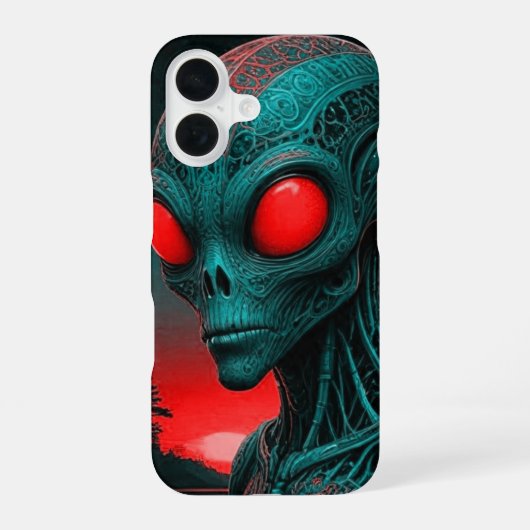 Alien mit roten Augen iPhone 16 Hülle (Rückseite)