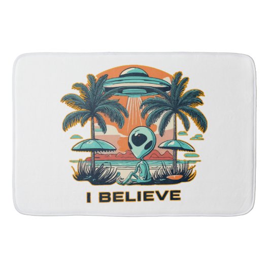 Alien mit UFO I BELIEVE Badematte (Vorderseite)