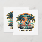 Alien mit UFO I BELIEVE Einladung (Vorne/Hinten)