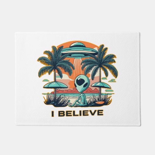 Alien mit UFO I BELIEVE Fußmatte (Vorderseite)