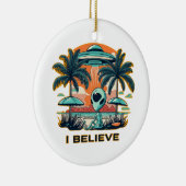 Alien mit UFO I BELIEVE Keramik Ornament (Rechts)