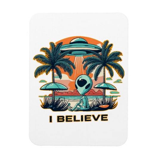 Alien mit UFO I BELIEVE Magnet (Vertikal)