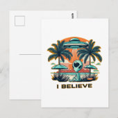 Alien mit UFO I BELIEVE Postkarte (Vorne/Hinten)