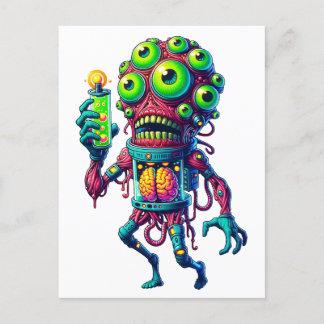 Alien Monster Creatie met Elektrisch Testbuis Einladungspostkarte