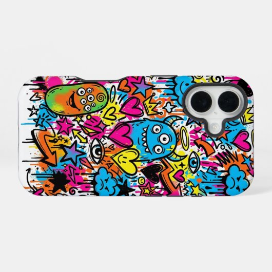 Alien Monster Graffiti Pattern iPhone 16 case Hülle (Rückseite (Horizontal))