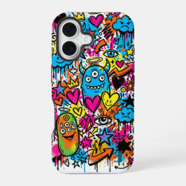 Alien Monster Graffiti Pattern iPhone 16 case Hülle