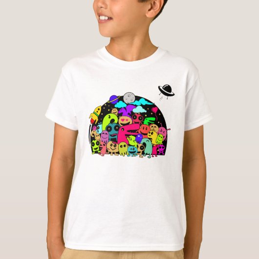 Alien Monster-Kreaturen im Raumdooddesign T-Shirt (Vorderseite)