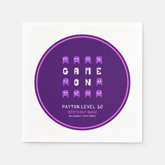 Alien Monster lila Videospiele Geburtstagsparty Serviette (Vorderseite)