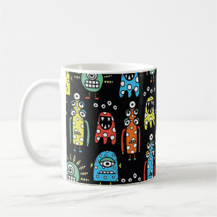 Alien Monster: Niedlich Nahtlos Vintag Kaffeetasse