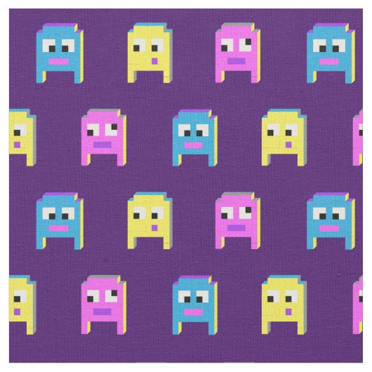 Alien Monster Pixel rosa blau Stoff (Nahaufnahme)