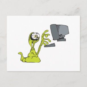 Alien-Monsterblob mit grünem Computer Postkarte