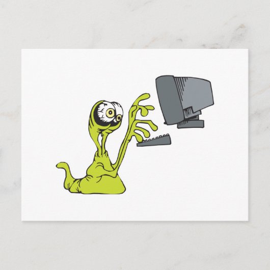 Alien-Monsterblob mit grünem Computer Postkarte (Vorderseite)