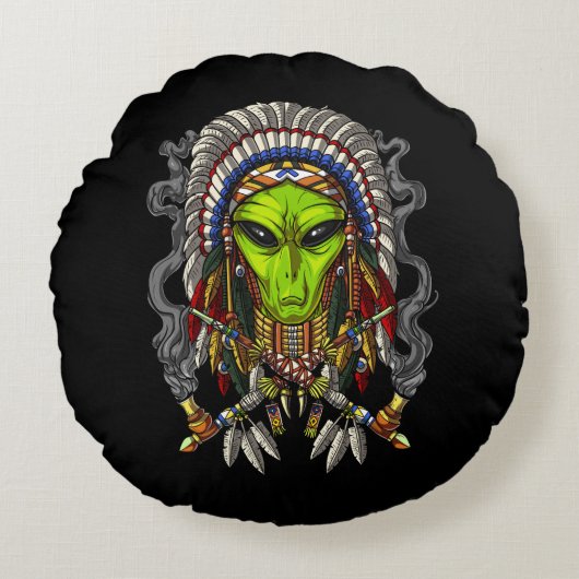 Alien Native American Chief Rundes Kissen (Vorderseite)
