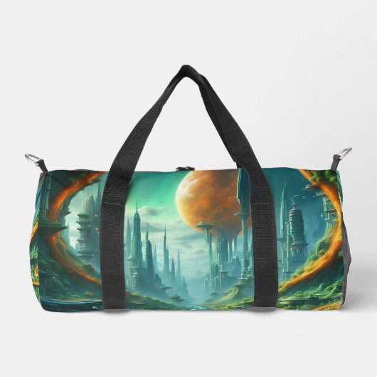 Alien Nature & Futuristic City Surreal Sci-Fi Kuns Duffle Bag (Vorderseite)