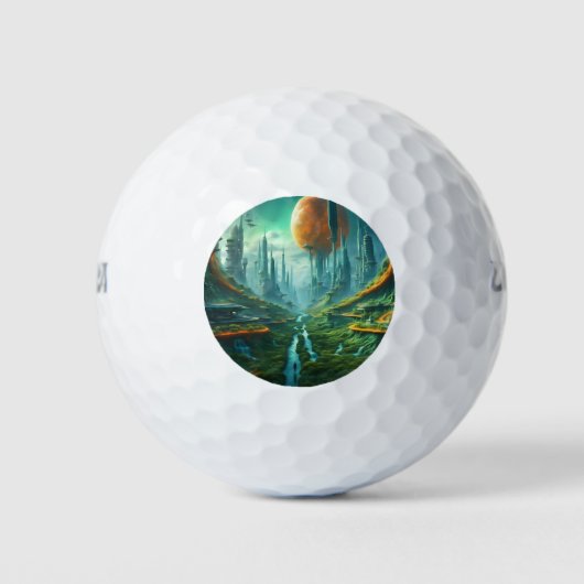 Alien Nature & Futuristic City Surreal Sci-Fi Kuns Golfball (Vorderseite)