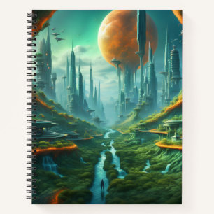Alien Nature & Futuristic City Surreal Sci-Fi Kuns Notizblock
