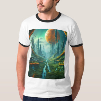 Alien Nature & Futuristic City Surreal Sci-Fi Kuns T-Shirt