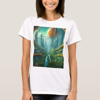 Alien Nature & Futuristic City Surreal Sci-Fi Kuns T-Shirt